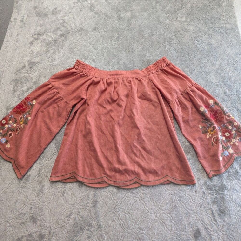 Umgee USA Top Womens Small Coral Embroidered Off Shoulder Boho Blouse